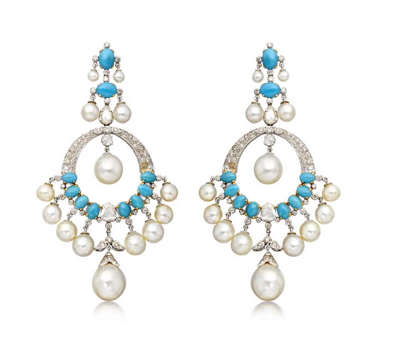 Amrapali earrings featuring pearls, turquoise and diamonds