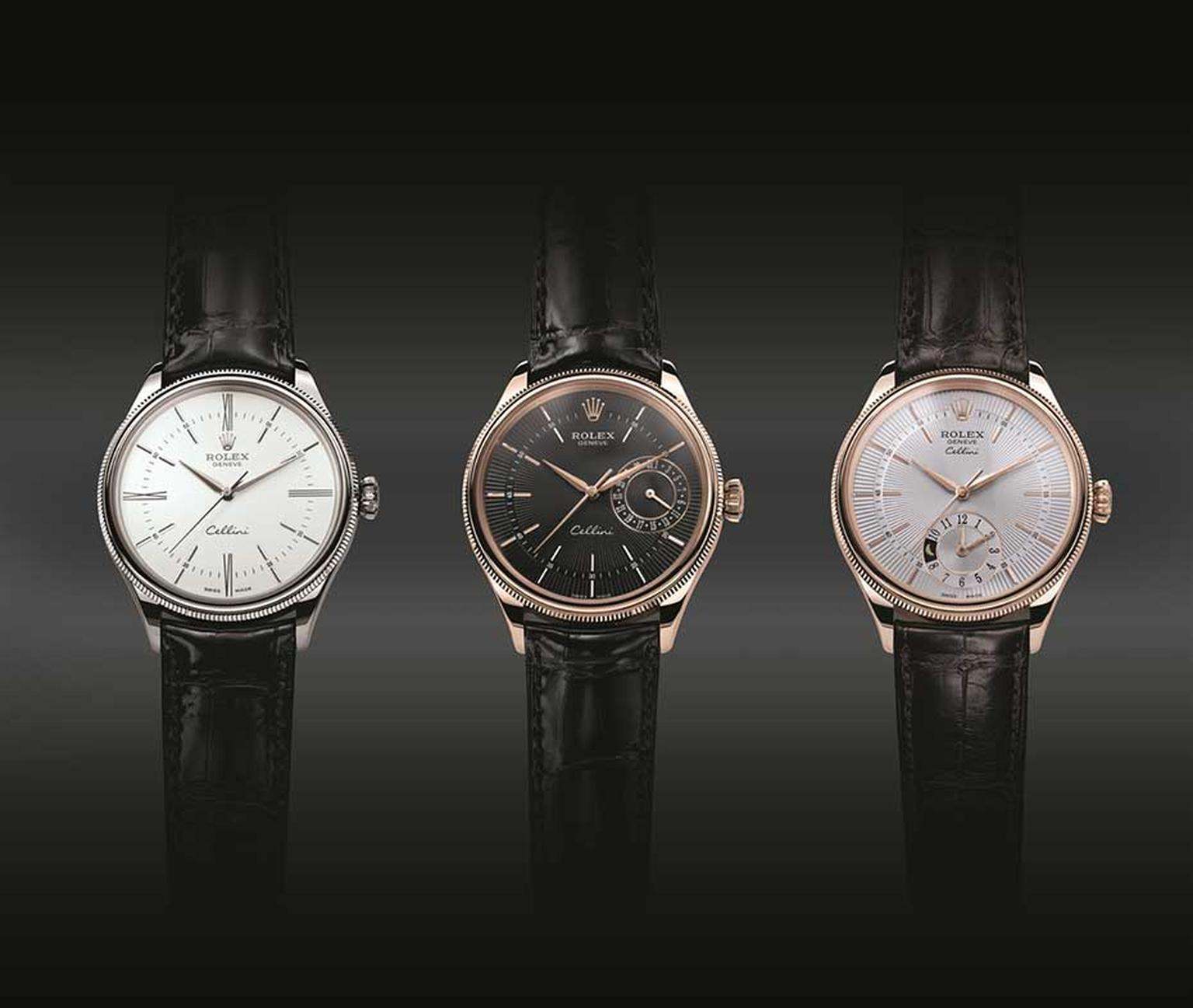 The trio of Rolex Cellini watches unveiled last week in Baselworld includes Cellini Time, Cellini Date and Cellini Dual Time models offered in white gold or Everose, a proprietary rose gold cast by Rolex in its own foundry