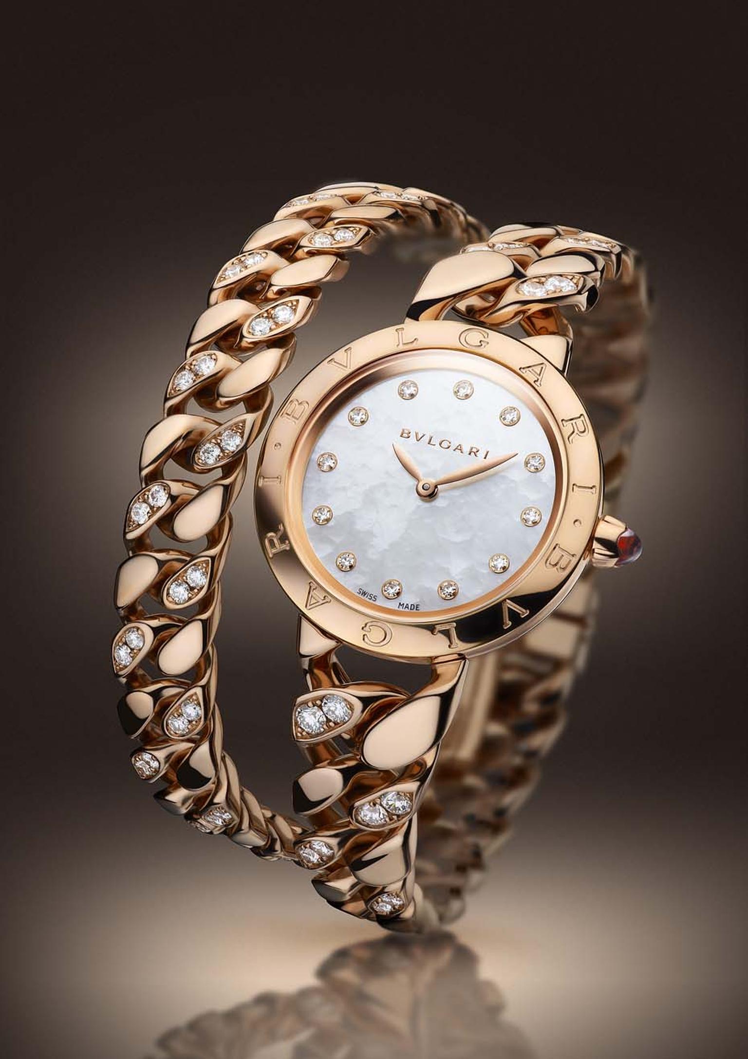 The rose gold Bulgari Catene bracelet watch with a Calibre B046 Swiss quartz movement, created especially for the Italian jewellery house.