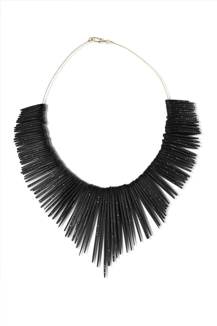 Jacqueline Cullen limited edition hand-cut Whitby jet feather collar.