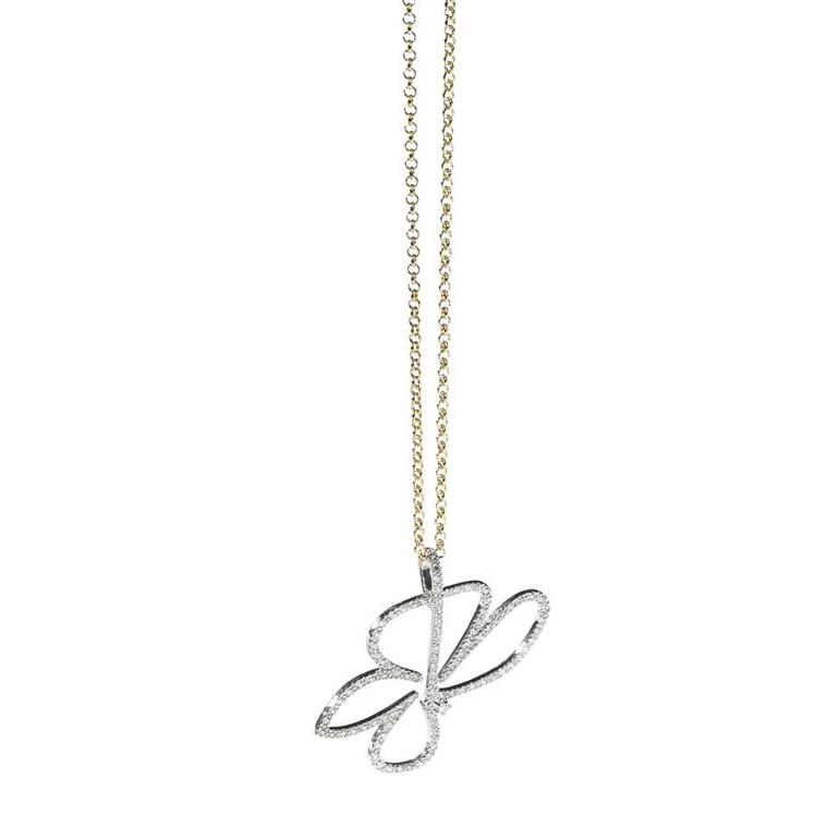 H.Stern's 2014 Oscar Niemeyer collection white gold flower necklace featuring a single diamond.