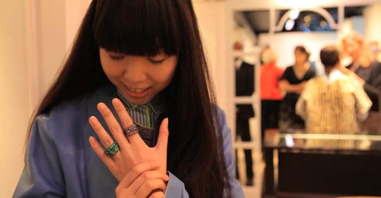 Renowned fashion blogger Susie Bubble shows off Fabergé's Emotion rings.