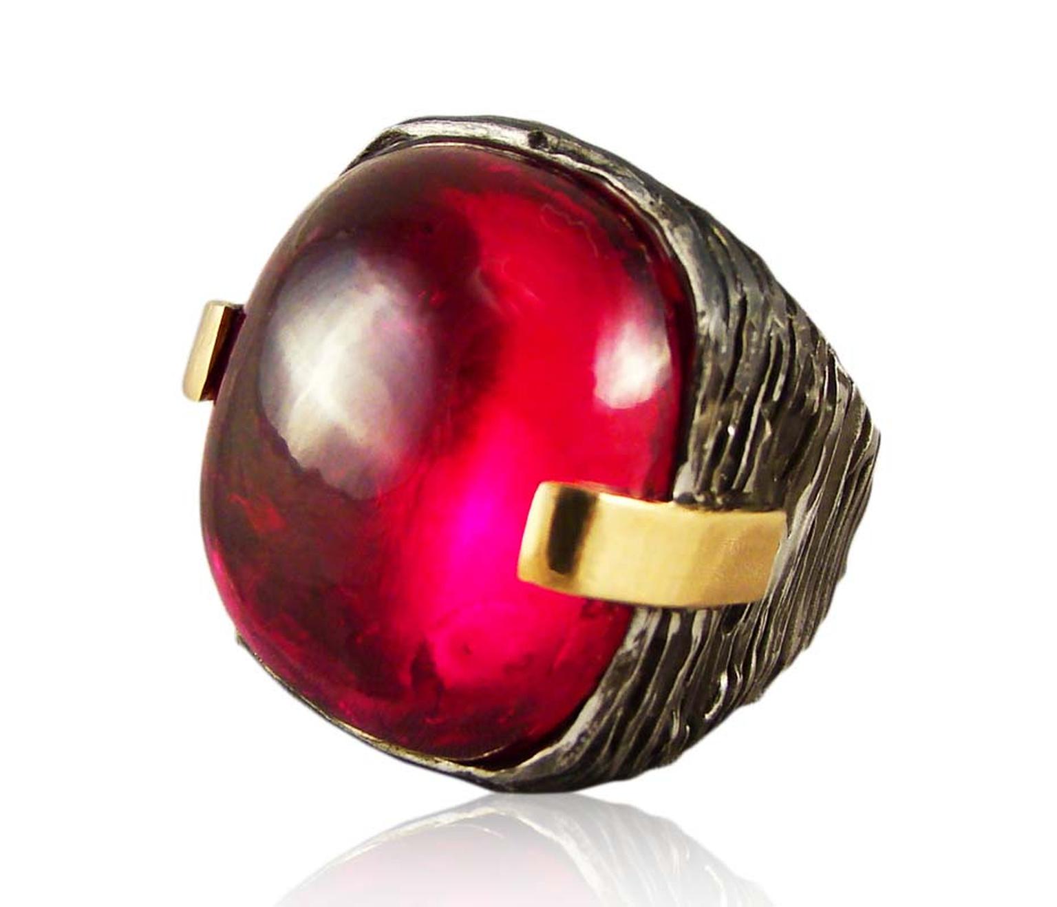 Corrado Giuspino cabochon red topaz cocktail ring.