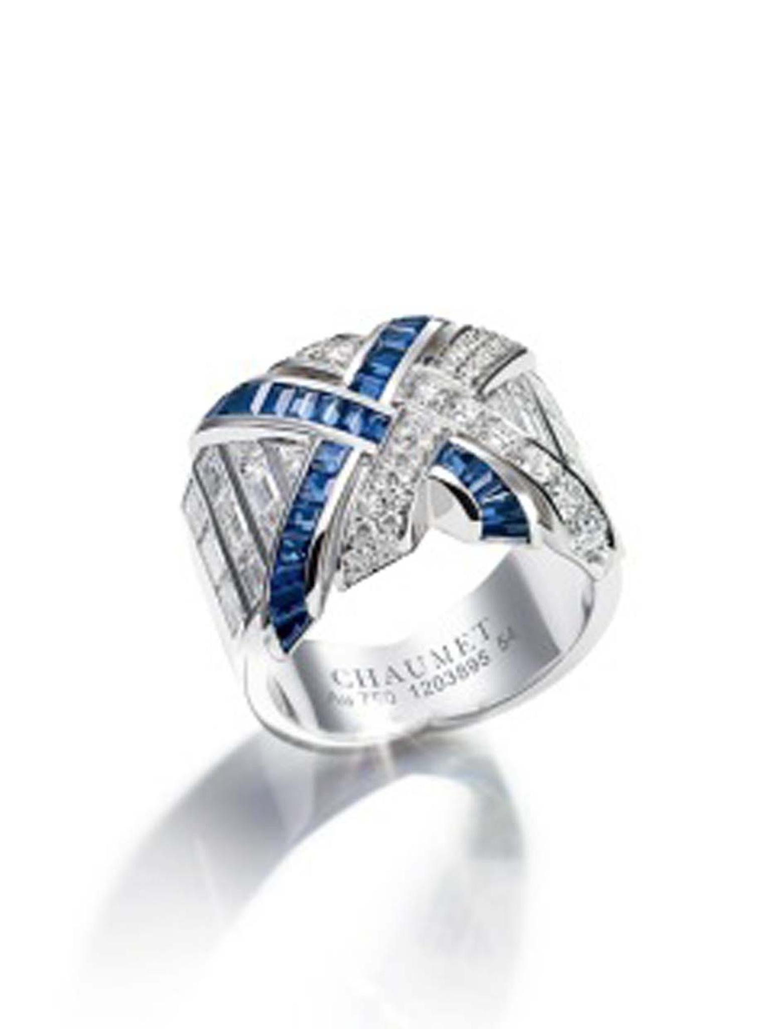 Chaumet Liens ring with diamonds and sapphires.