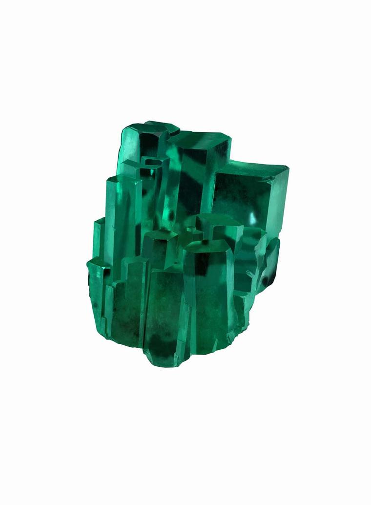 The 39.01ct Emerald City is a rare and unique natural formation from the mines in Colombia with vivid and intense green hexagonal prisms