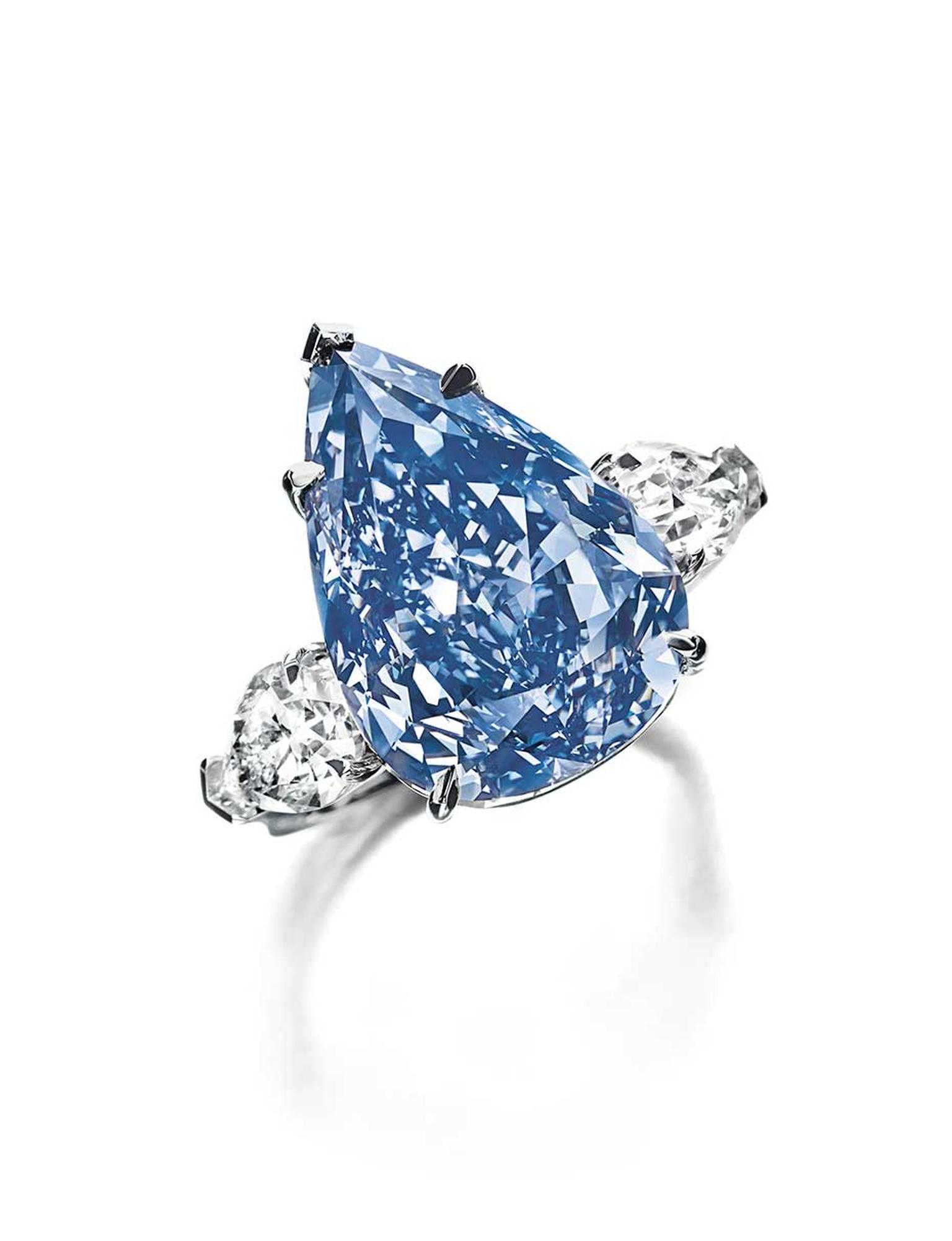 'The Winston Blue' diamond set a new world auction record for the price per carat for a blue diamond at Christie's Geneva