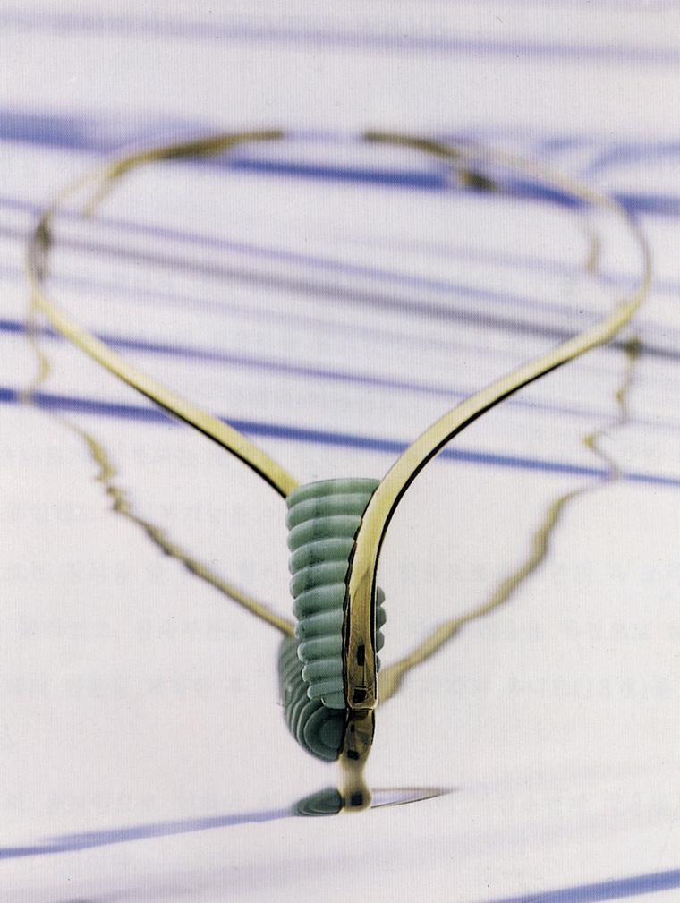 Myungji Ye Water Bird Series gold necklace with serpentine