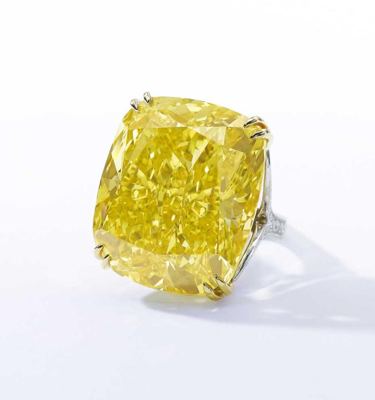 The 100.09 carat Graff Vivid Yellow diamond is one of the largest Fancy Vivid yellow diamonds ever seen. It set a new world auction record for the highest price ever paid for a yellow diamond when it sold for $16.3 million at Sotheby's Geneva on 13 May 20