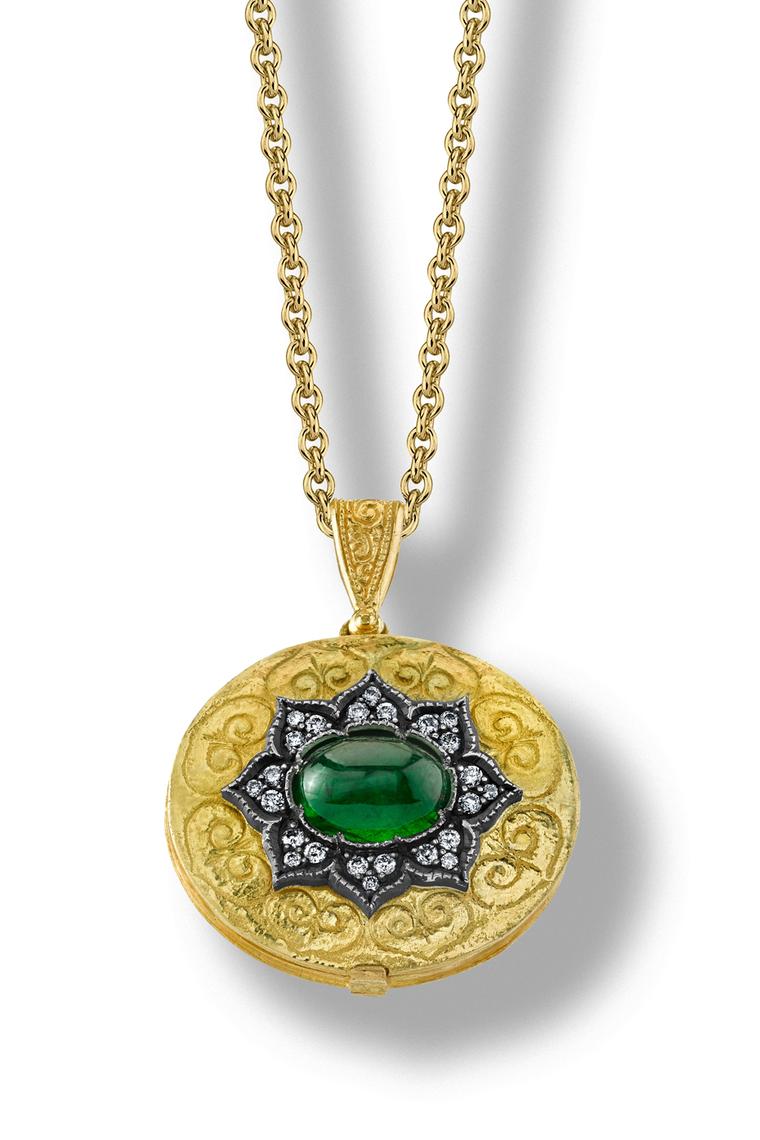 Arman Sarkisyan locket with tsavorite, diamonds and oxidised silver