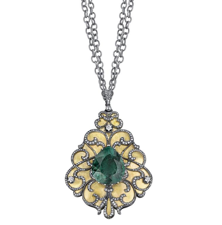 Arman Sarkisyan pendant with blue tourmaline, diamonds and oxidised silver