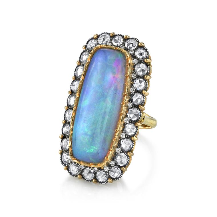 Arman Sarkisyan gold ring with opal, diamonds and oxidised silver