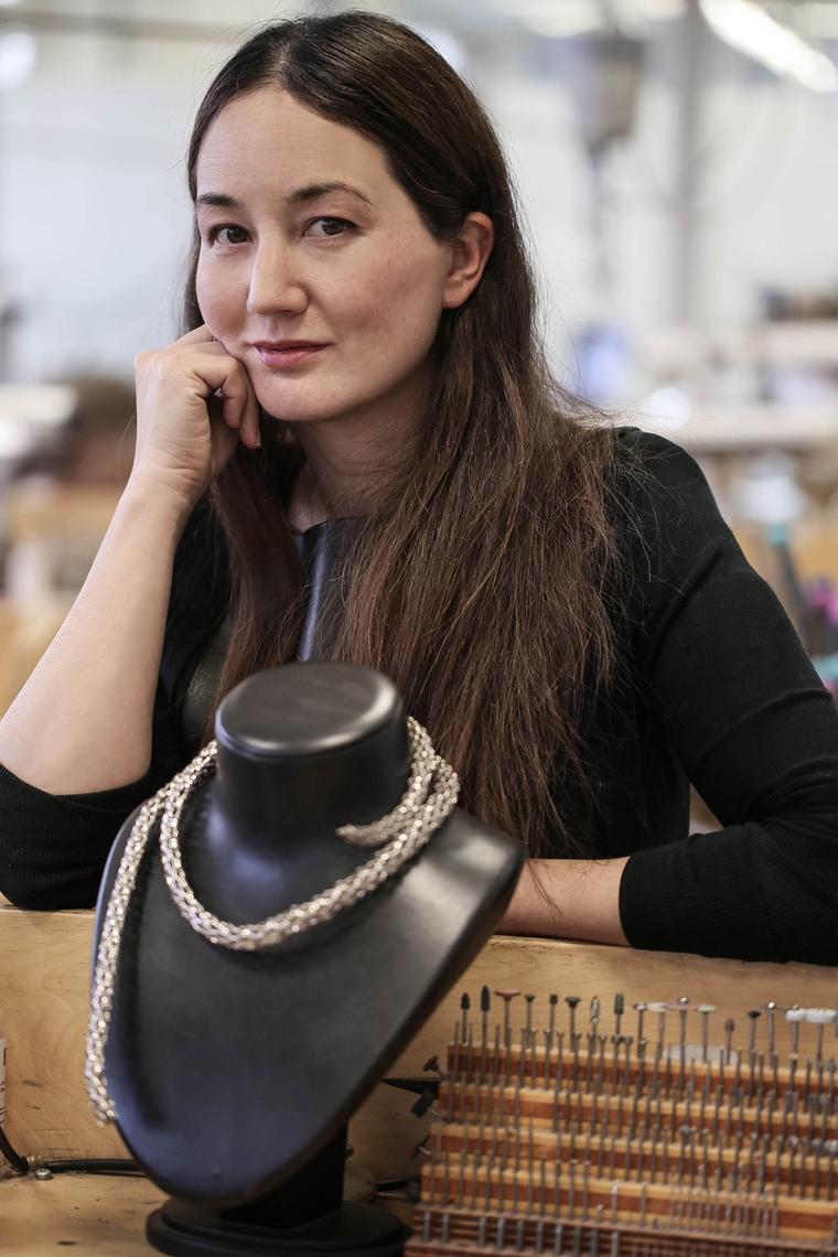 Harumi Klossowska de Rola stands beside her Chopard Snake necklace.