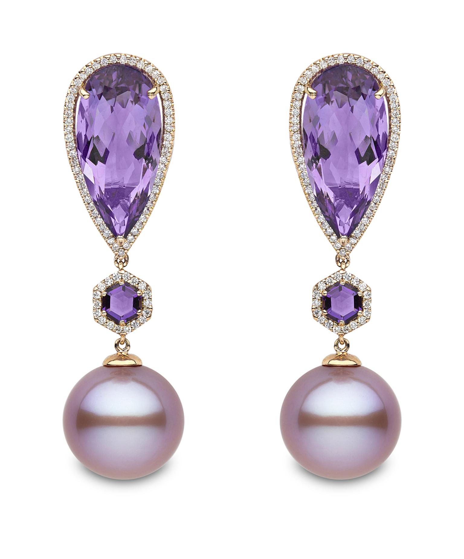 New to the Couture Show Las Vegas for 2014 is Yoko London with its rose gold earrings featuring pink freshwater pearls, amethysts and diamonds