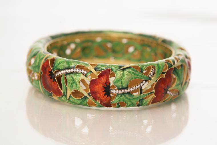 Ilgiz F enamelled "Poppies" bangle with diamonds