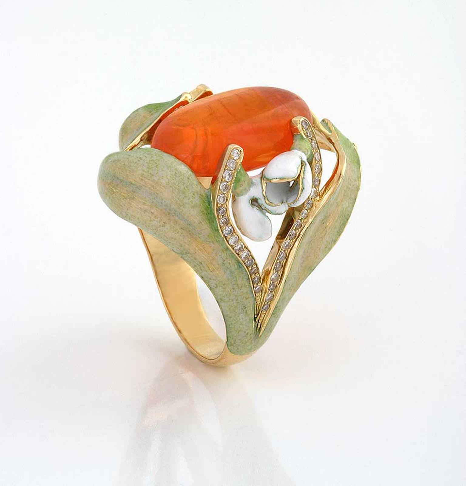 Ilgiz F "Snowdrop" ring, set with a fire opal