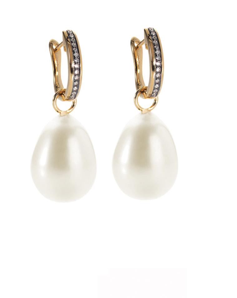 Annoushka baroque pearl drops, paired with Eclipse yellow gold and diamond Porcupine Hoop earrings (£1,090)