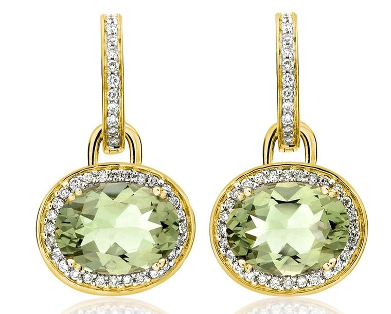 Kiki McDonough Kiki Classic earrings with diamonds and a pair of oval green amethysts (£2,600)