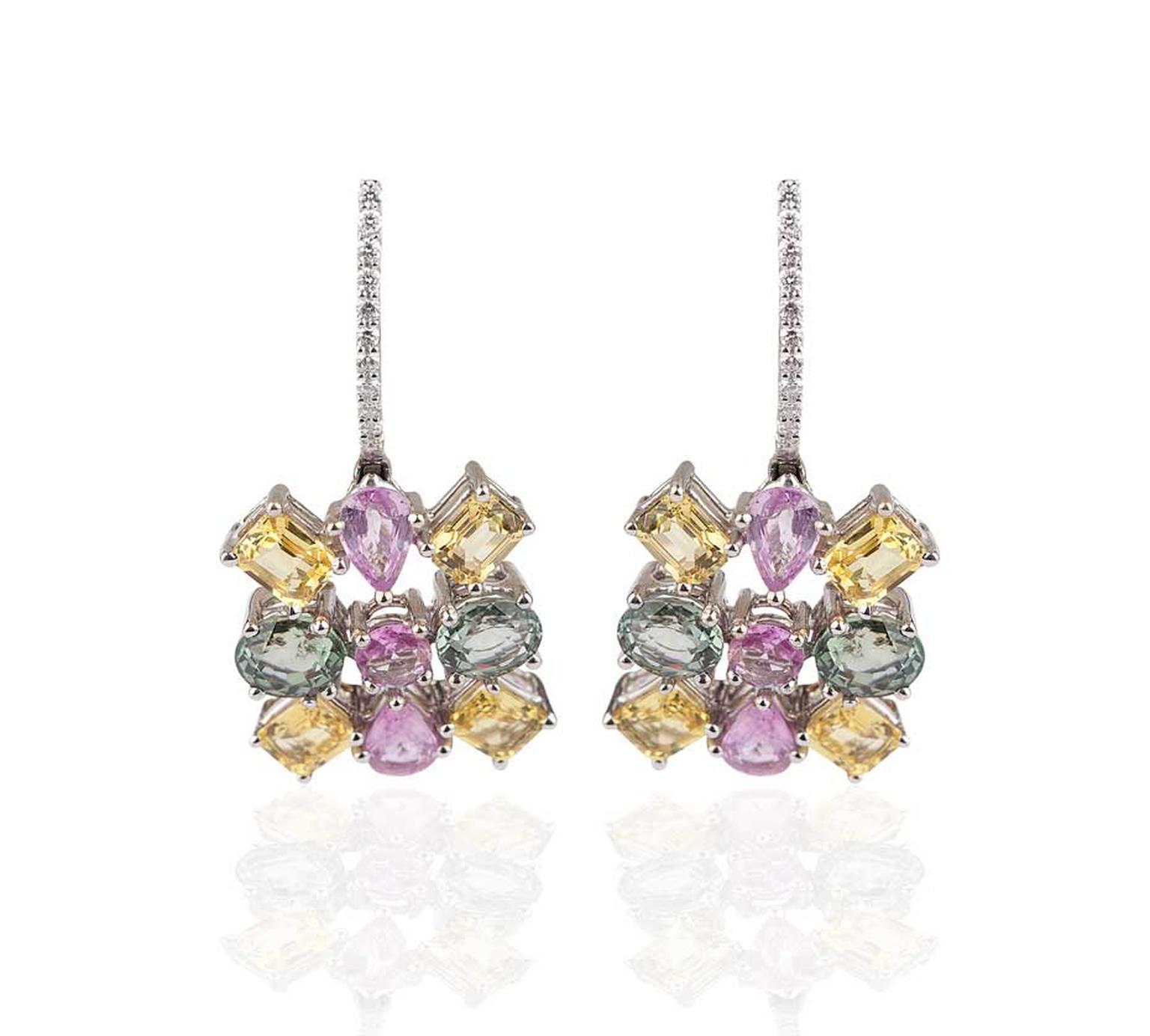 Mirari white gold earrings with multi-coloured sapphires