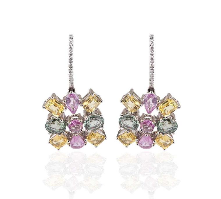 Mirari white gold earrings with multi-coloured sapphires