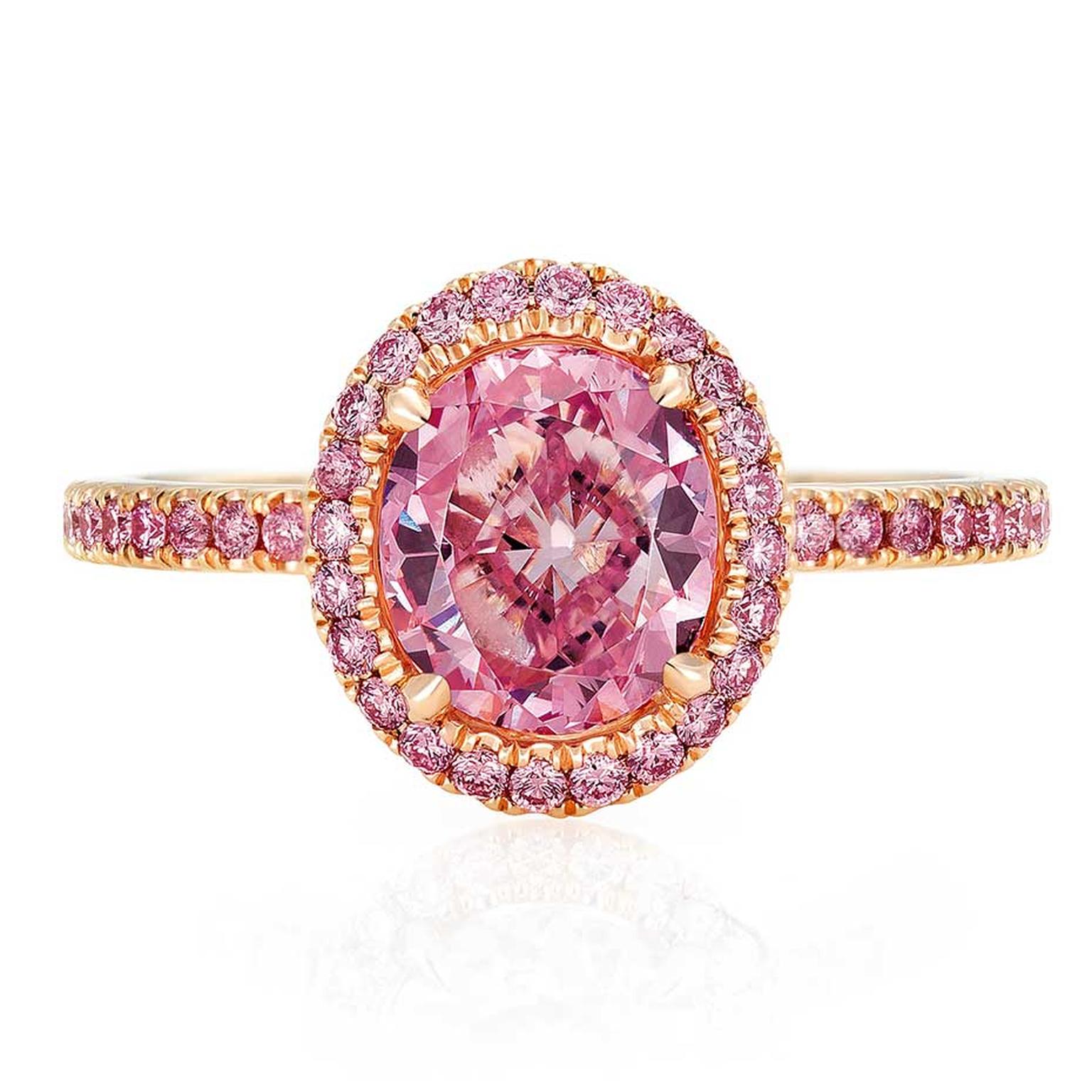 De Beers Aura pink diamond engagement ring in pink gold (£POA)