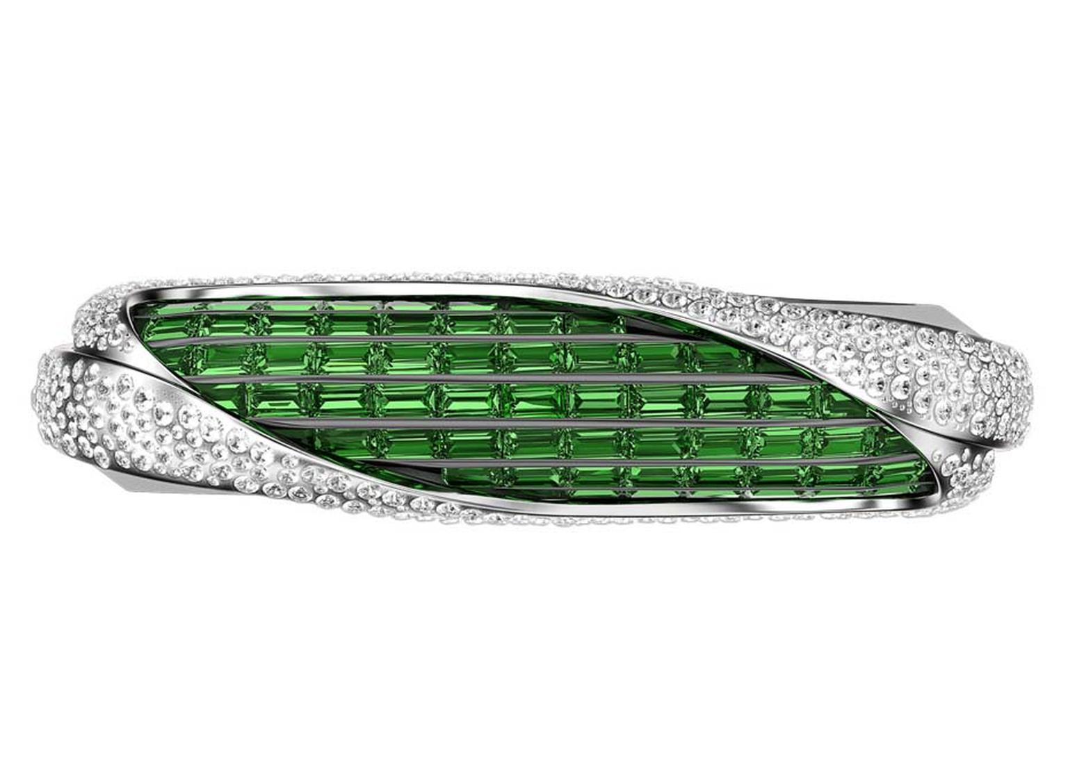 The Savelli Emerald Insane smartphone in white gold is set with 75 baguette-cut Gemfields emeralds (4.5ct) and approximately 870 brilliant-cut diamonds
