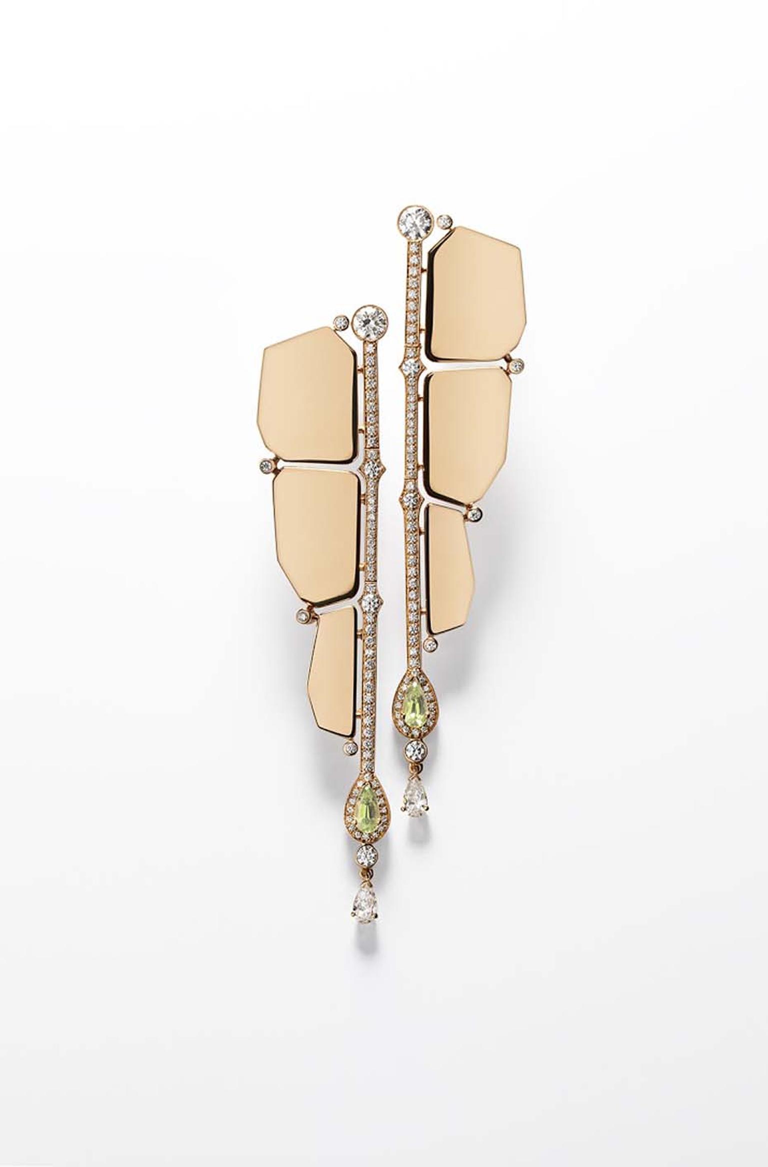 Hermès Niloticus Boutons d'Oreilles rose gold earrings featuring pear-shaped peridots and brilliant-cut diamonds