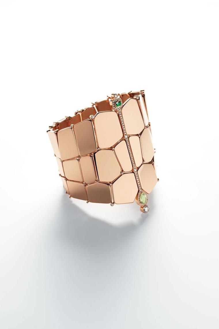 Hermès Niloticus rose gold bracelet set with a pear-shaped peridot, iolite and brilliant-cut diamonds
