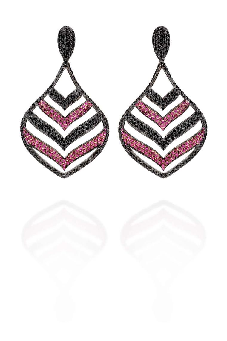Carla Amorim Russia Collection Czarina earrings with rubies and black diamonds, inspired by Catherine II, the longest ruling female leader of Russia