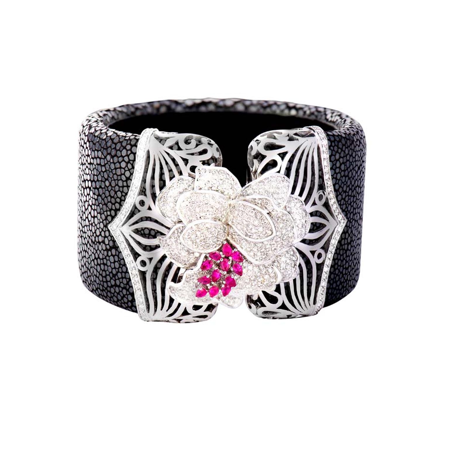 Damian by Mischelle Galuchat bangle with diamonds and rubies