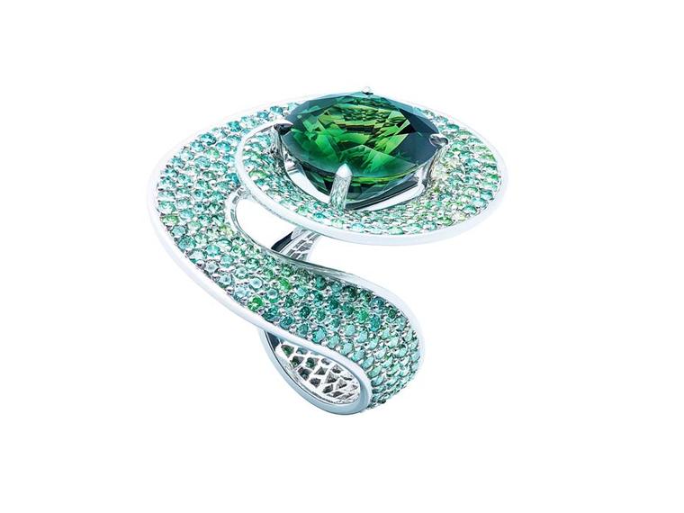 Damian by Mischelle Serpent green sapphire ring