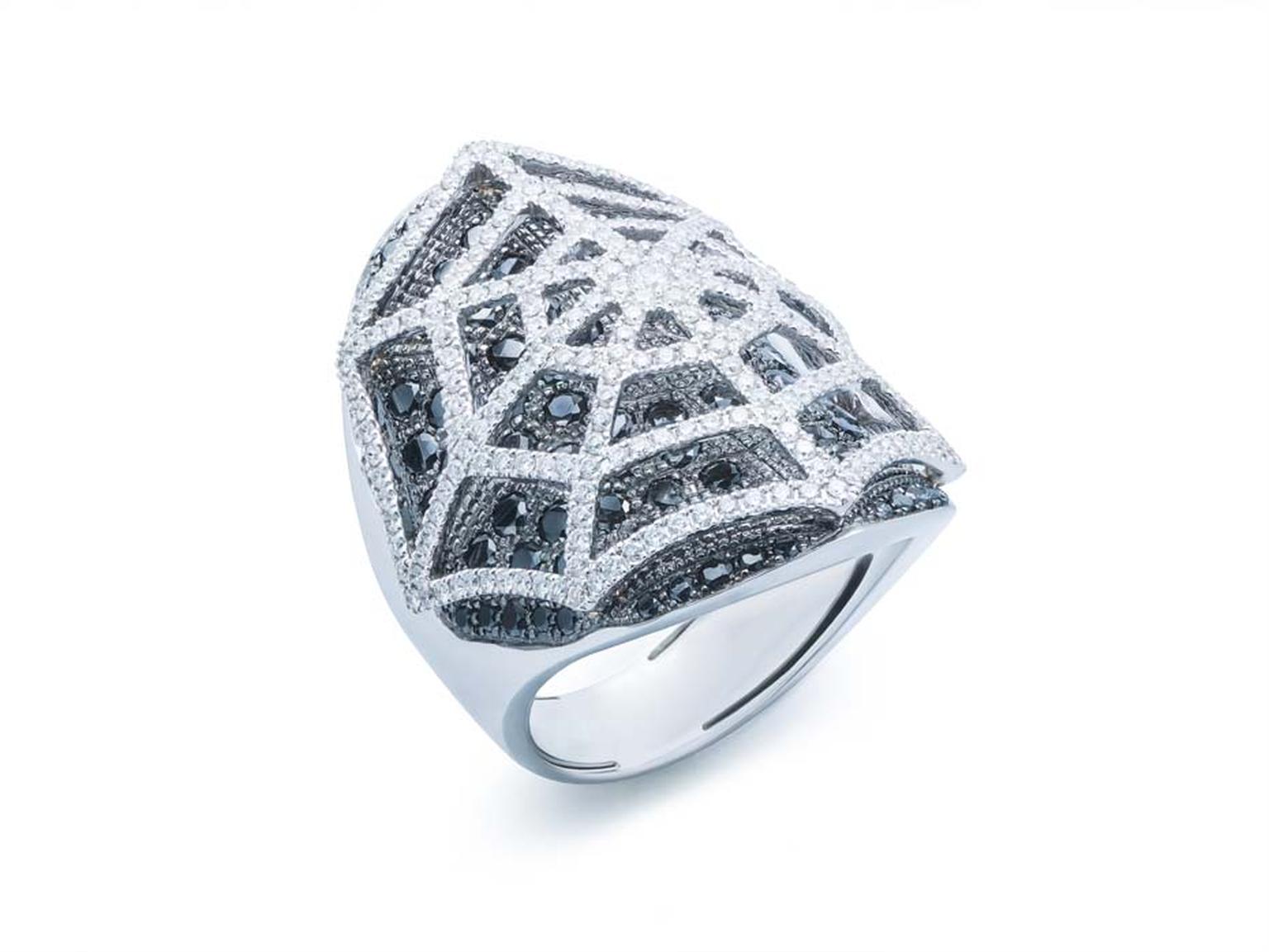 Damian by Mischelle Spiderweb ring with black and white diamonds