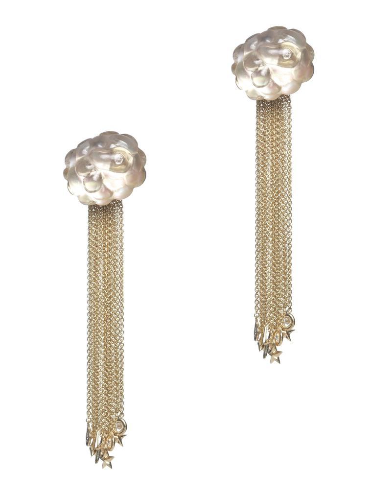 Bibi van der Velden Cloud tassel gold earrings with carved smoky quartz and diamonds (€6,645)