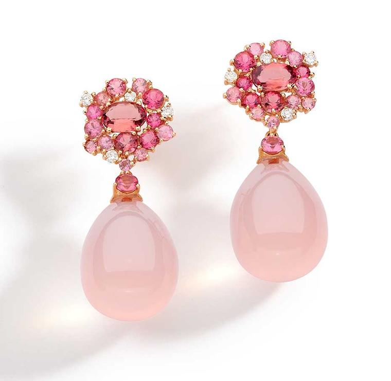 Brumani Baobab Rose collection earrings in rose gold with round diamonds, pink quartz and pink tourmaline