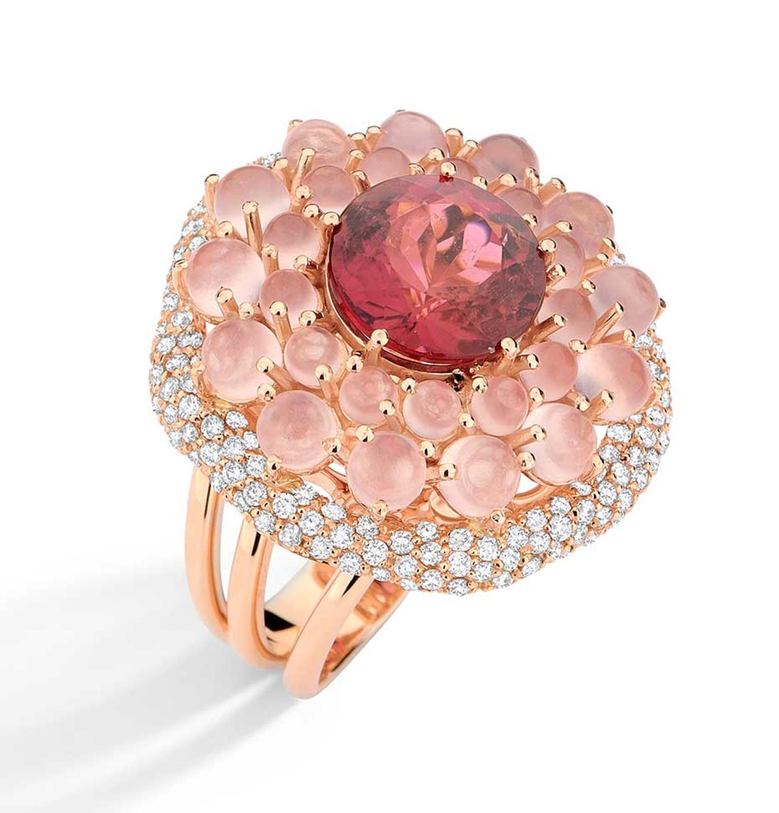 Brumani Baobab Rose collection ring in rose gold with diamonds, rose quartz and pink tourmaline