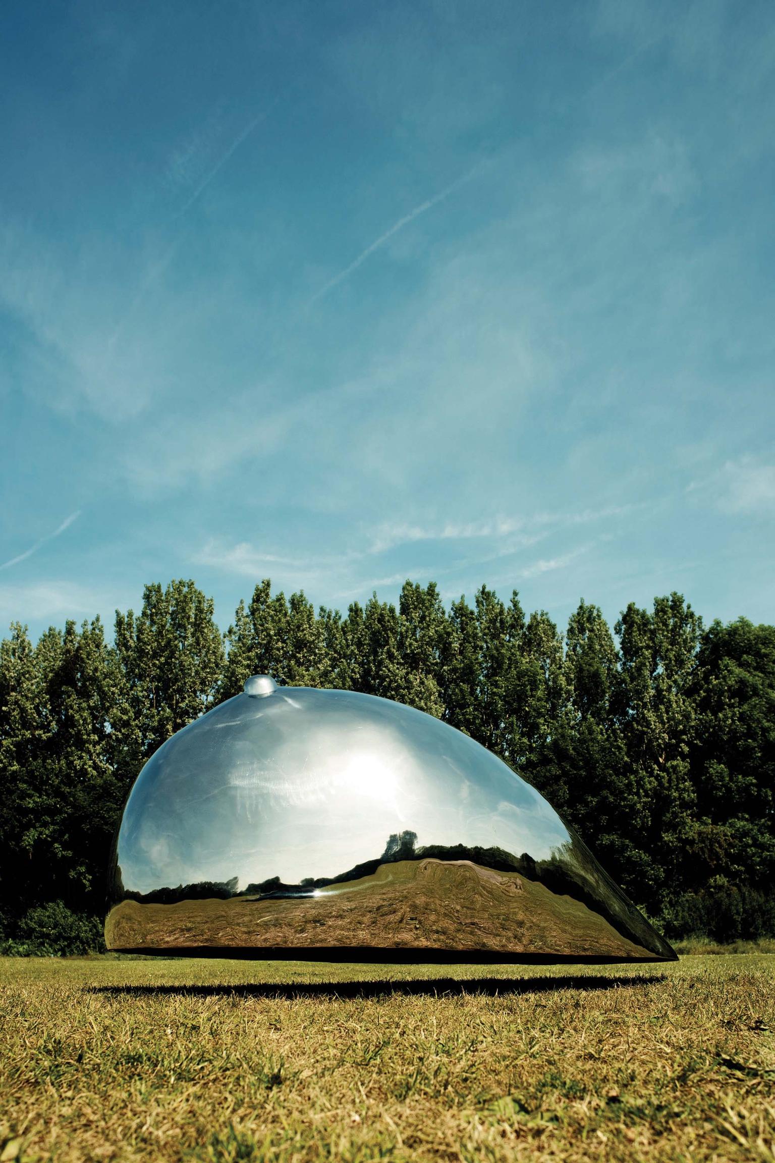 The highly reflective 'The Tit' sculpture, created by Bibi van der Velden and her mother for a collaborative exhibition called Confronting Time