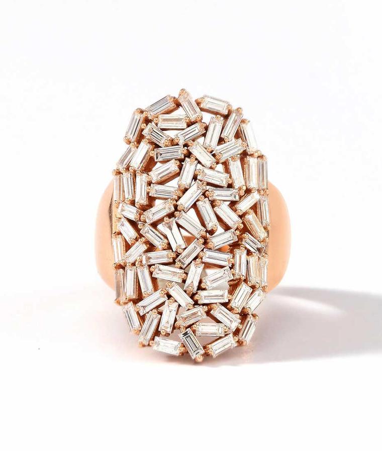 Suzanne Kalan rose gold Vitrine ring with baguette diamonds ($10,000)