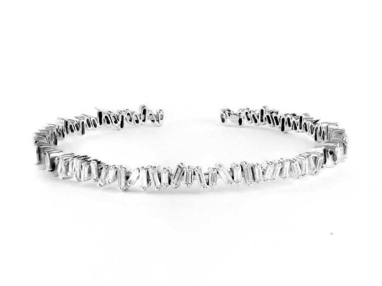 Suzanne Kalan white gold Vitrine bangle with baguette diamonds ($7,400)