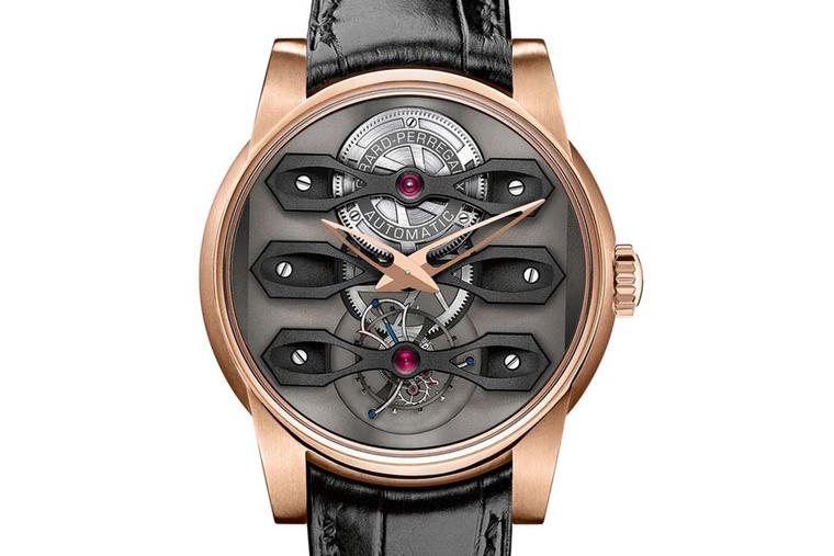 The new Girard-Perregaux Neo-Tourbillon watch is a timepiece with architectural details, which is precisely what Stefano Macaluso was aiming for when he designed the Neo-Tourbillon with three distinct tourbillon bridges