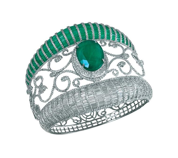 MINAWALA Festival of Emeralds collection bracelet in white gold with diamonds and emeralds