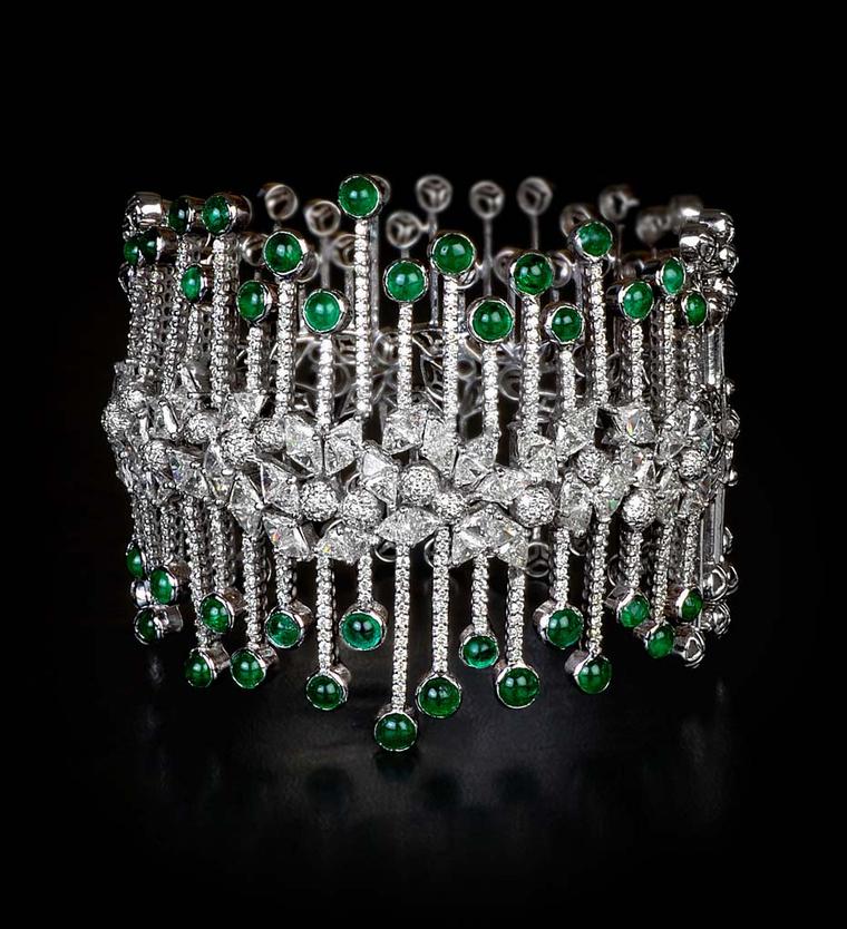 MINAWALA Festival of Emeralds collection bracelet in white gold with diamonds and emeralds