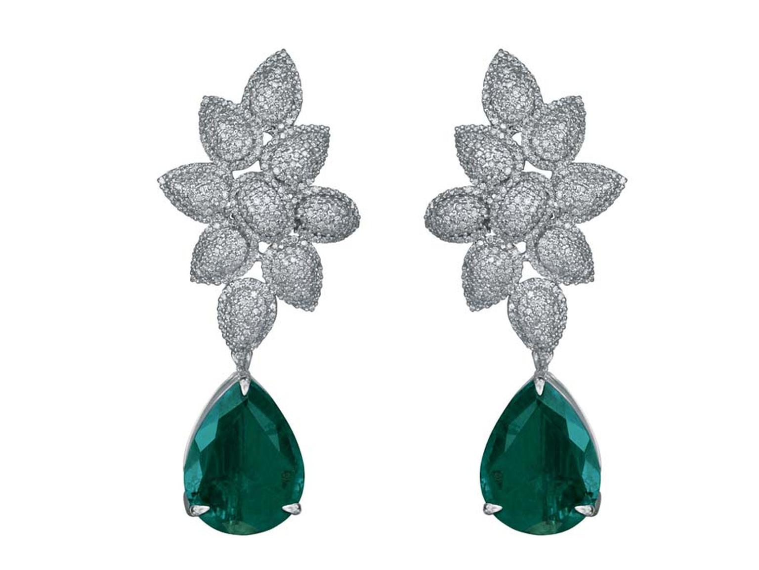 MINAWALA Festival of Emeralds collection earrings in white gold with diamonds and emeralds