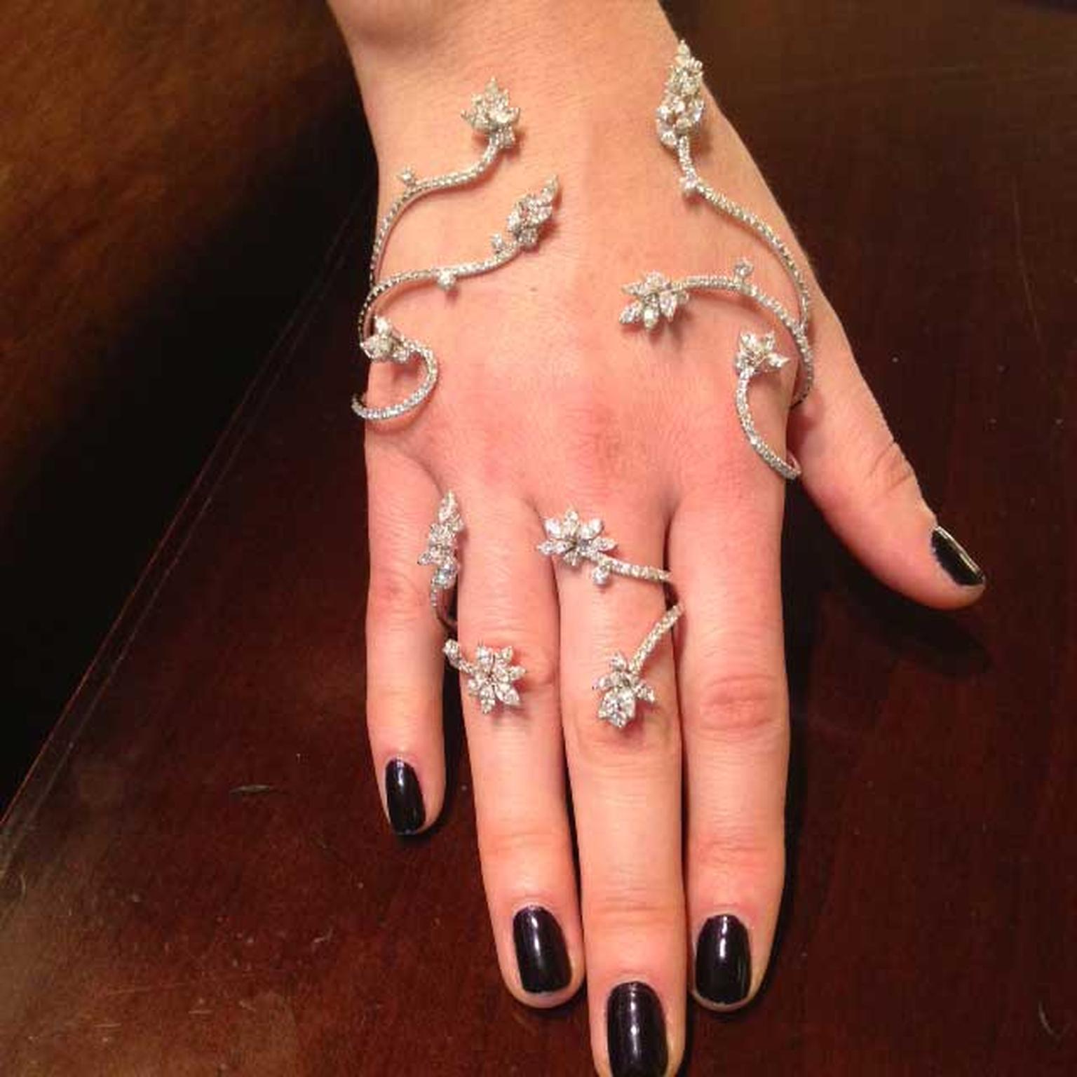 Yeprem will be showing a wide selection of unique hand jewels at the Couture Show Las Vegas. This glamorous flower design wraps around the hand and fingers like wild vines