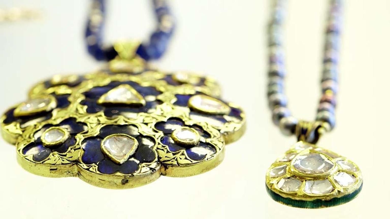 Jade Jagger Jaipur collection gold necklaces with sapphires and polki diamonds