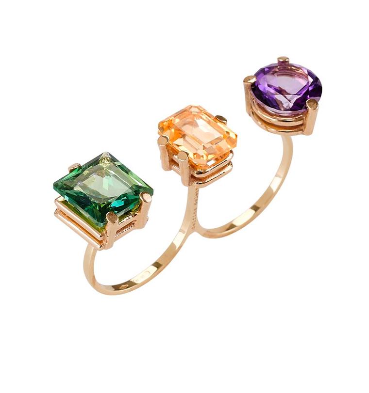 Delfina Delettrez Triple Topaz Stone ring, available at Latest Revival