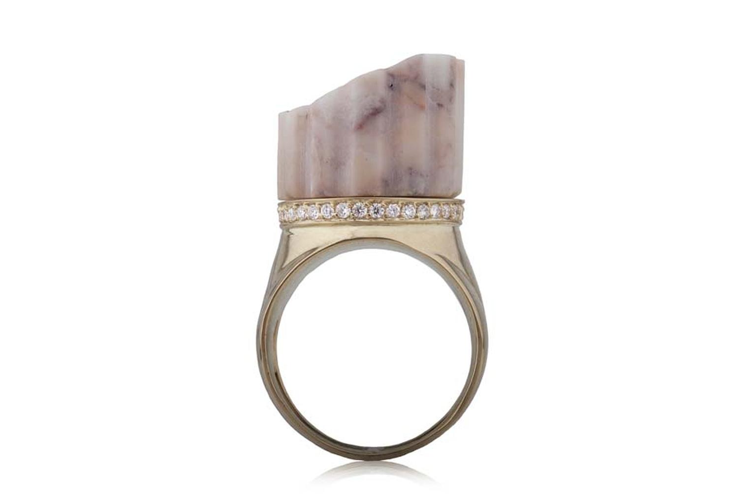 Maiyet gold geometric cage bangle featuring rose cut champagne diamonds, available at Latest Revival (4.88ct).