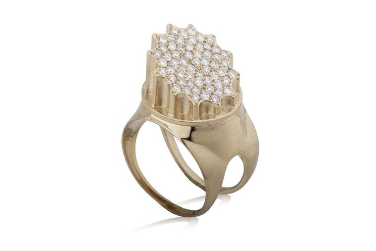 COMPLETEDWORKS Incomplete Column ring in gold with diamonds, available at Latest Revival.