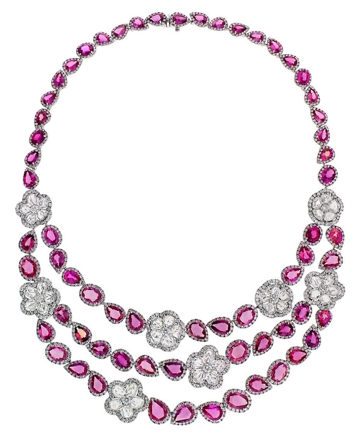 The Avakian pink sapphire and diamond necklace worn by Kelly Preston on day seven of the Cannes Film Festival 2014