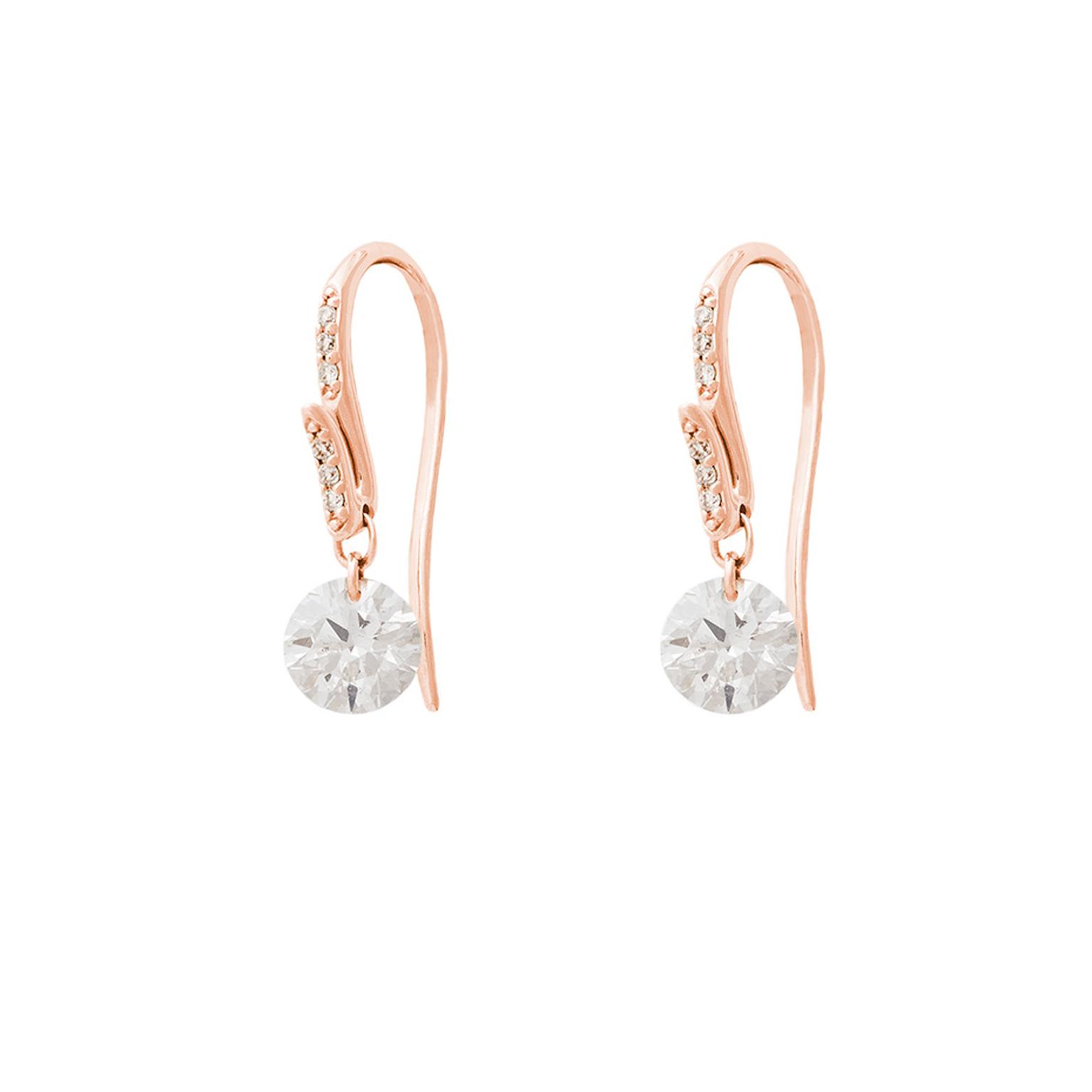 Raphaele Canot Set Free Diamonds collection pink gold and pavé diamond earrings featuring two brilliant-cut diamonds suspended from the centre