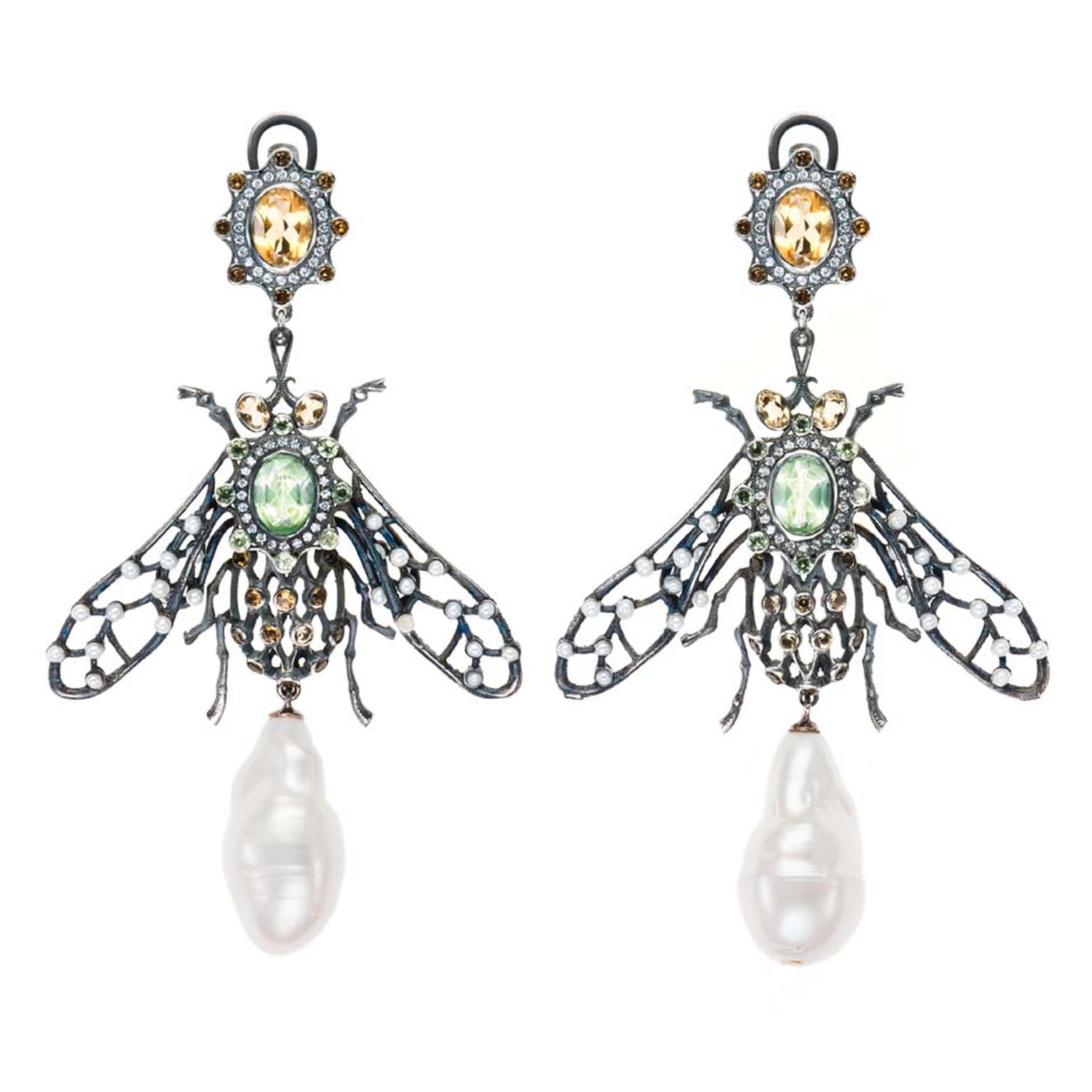 Petr Axenoff silver Mukha Tsokotuha earrings with citrine, tsavorites and topaz