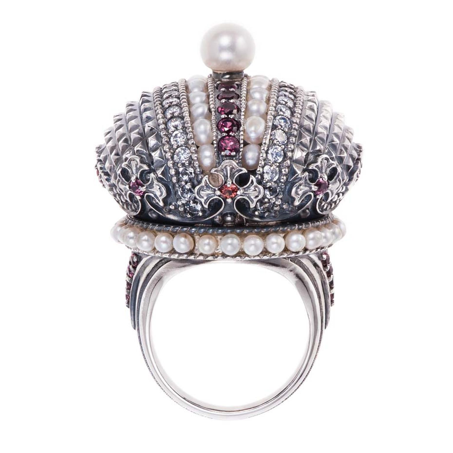 Petr Axenoff silver Ekaterina 2 ring featuring garnets, sapphires and pearls.